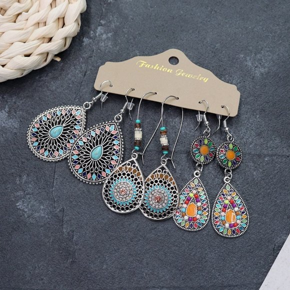 3 Pack Bohemian Colorful Water Drop Earrings - Picture 4 of 5